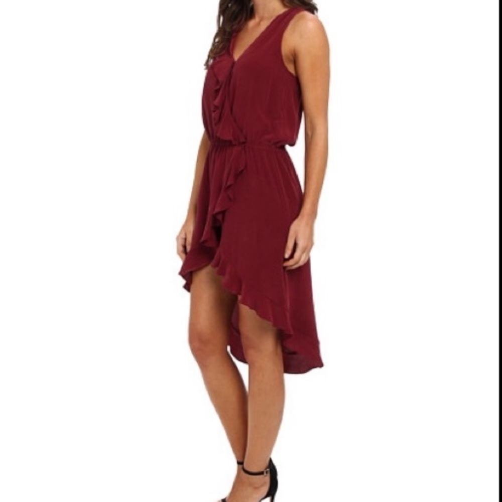 LAmade silk dress sleeveless ruffle wine red Small New romantic high low hem